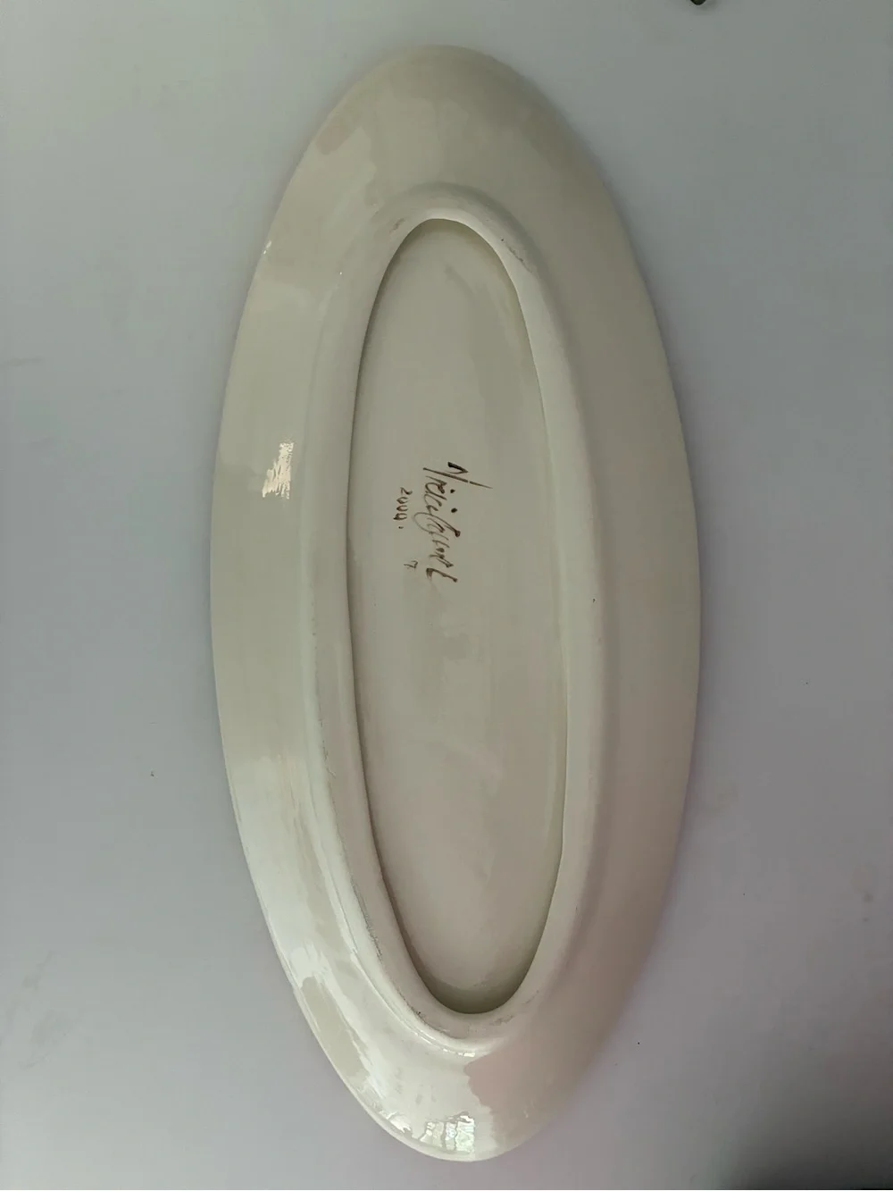 Vicki Carroll Hand-Painted Oval Decorative Ceramic Platter 21”x 9” Signed 2000